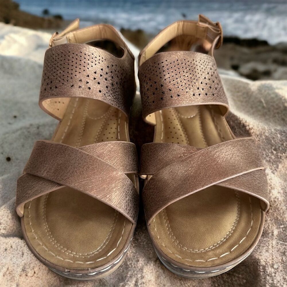 GC Good Choice Victoria Metallic Bronze Bohemian Wedge Lightweight Sandal